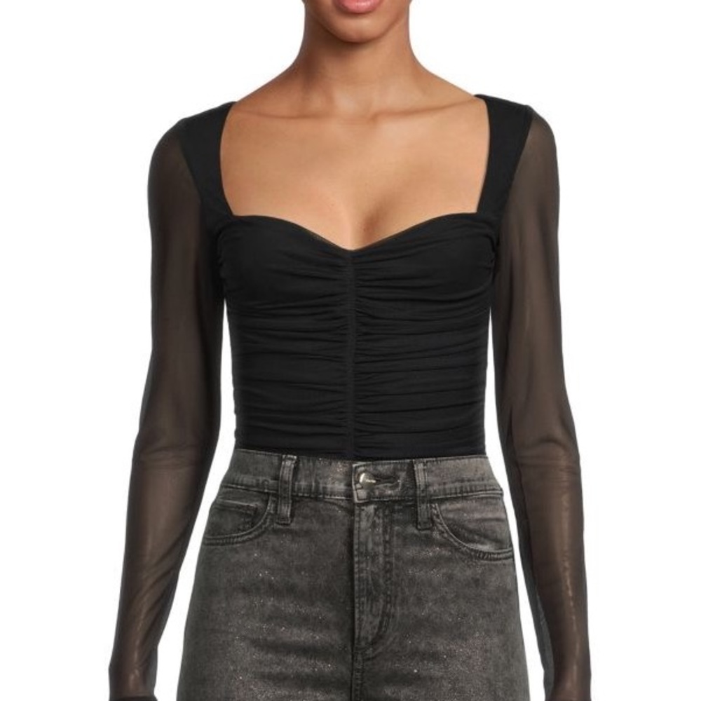 NWT AFRM Black Perry Sweetheart Long Sleeve Lined Mesh Bodysuit
